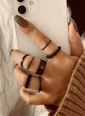 rings women 7-piece set 黑色关节戒指叠戴组合套装7件套戒指