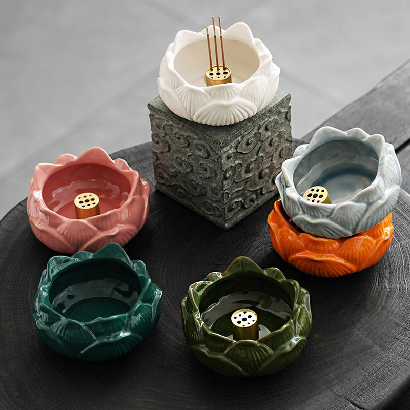 莲花香炉陶瓷室内供奉家用室内线香炉香插熏香摆件仿古盘香檀香炉,淘宝优惠券,粉丝福利购,淘宝优惠卷