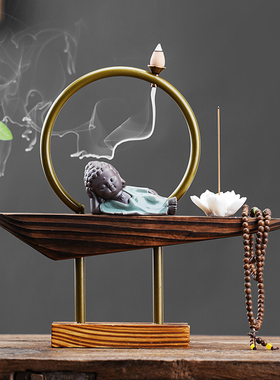 中式风化木倒流香炉禅意茶宠陶瓷沉香檀香创意香薰炉家用茶道摆件