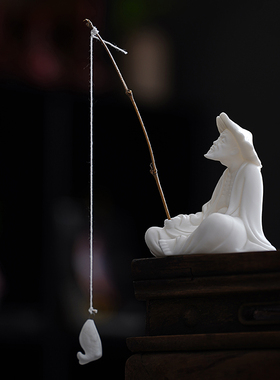 陶瓷创意老翁钓鱼花盆仿古小摆件