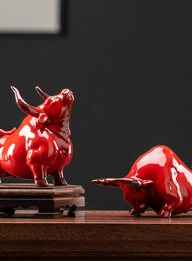 红色牛摆件家居客厅招财
