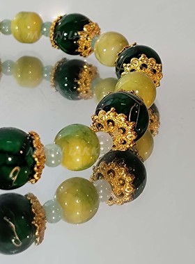 MUON LAKKE/春日来信-原创设计绿龙纹瓷珠手链女网花隔珠精致手串