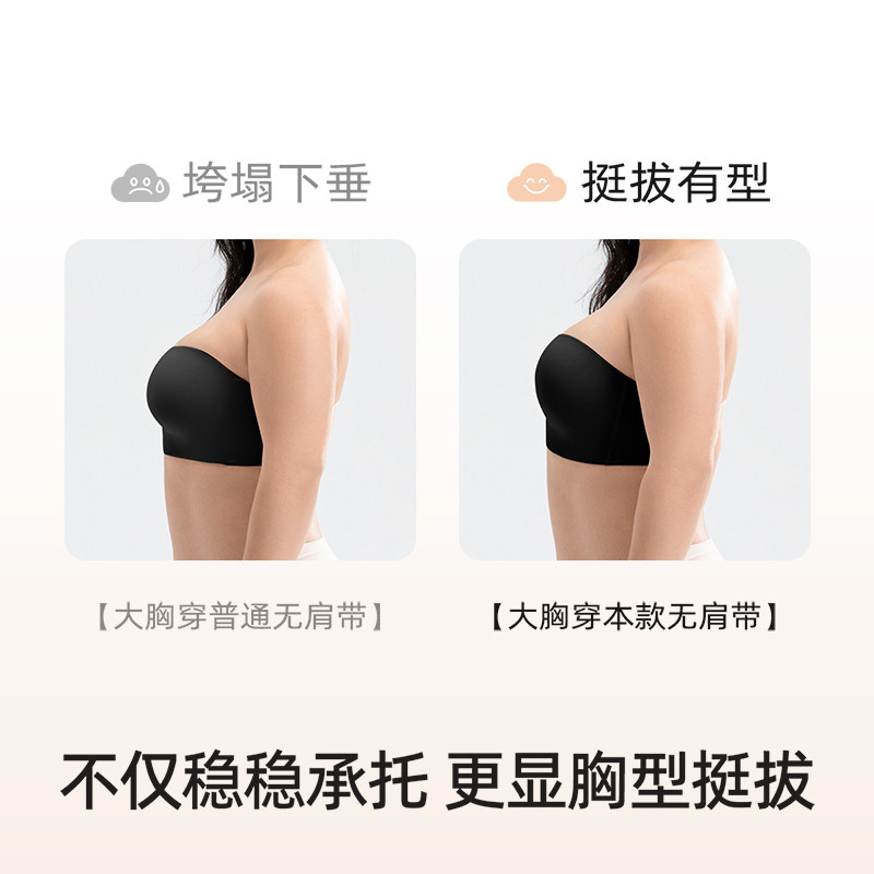 幸棉大胸无肩带文胸女显小大码防下垂裹胸无痕美背防滑抹胸内衣女