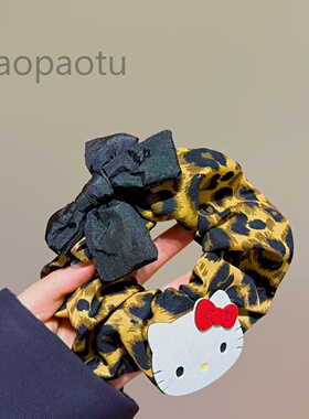 豹纹猫头大肠发圈黑色蝴蝶结凯蒂猫头绳复古甜酷风发绳皮筋发绳女