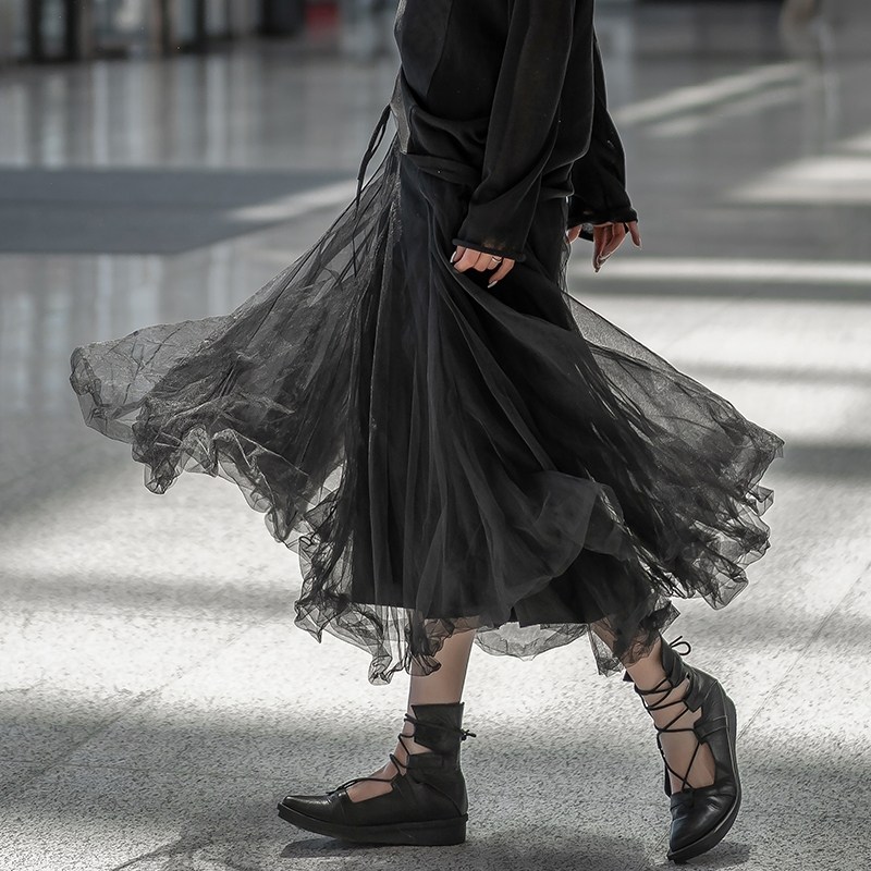 网纱黑色百搭显瘦高腰伞裙半身裙 advocatelife半身裙