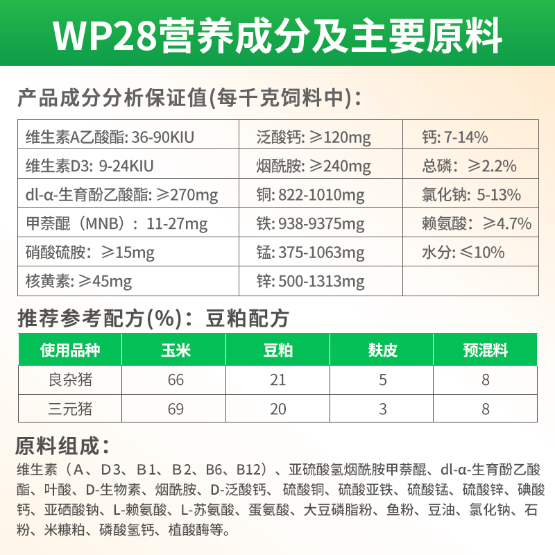 新希望六和8预混料WP28仔猪饲料含鱼粉有机载体豆粕益生菌赖氨酸