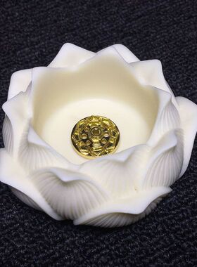 插香台石膏果雕刻莲花铜片香插7*4.1cm菩提籽椰子木香薰工艺品香
