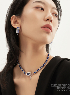 蓝色缎带项链蓝水晶七夕礼物