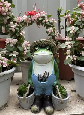 创意青蛙多肉花盆树脂动物花园