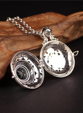 2025可打开装熏香丸球缠枝花纹镂空嘎乌盒空心胎毛项链香囊镀银吊