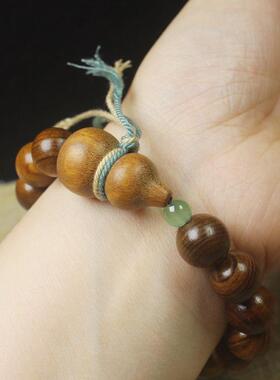 2026黑花梨12mm手串绿檀葫芦彩绳手链男女森系简约佛珠念珠文玩