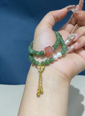 2026天然和田玉碧玉蝴蝶搭配盐源方糖双圈手串简约高级感手链女款