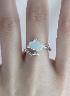 2025小众设计甜酷风不规则纹理蓝色滴釉开口戒指女时尚个性气质食