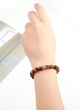 2026晶东珠宝 3A天然黄虎眼石黑石不锈钢手链手串时尚轻奢风手串