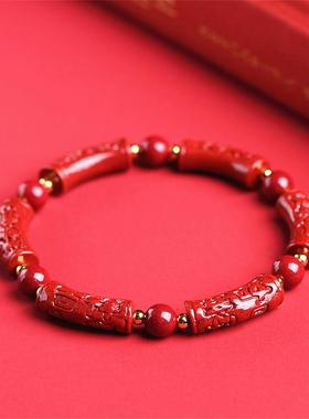 2026卡琳 原矿朱砂回纹桶珠高含量紫砂雕刻如意设计手串厂家直销