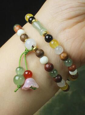 2026多宝珠木质琉璃珠6mm双圈手串手链 多宝念珠DIY饰品