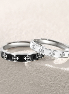 「雾面情书」s999足银鸢尾花滴胶情侣对戒小众轻奢异地恋学生戒指