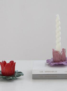 北欧ins风彩色玻璃烛台网红餐厅创意玫瑰烛台简约婚庆烛台装饰品