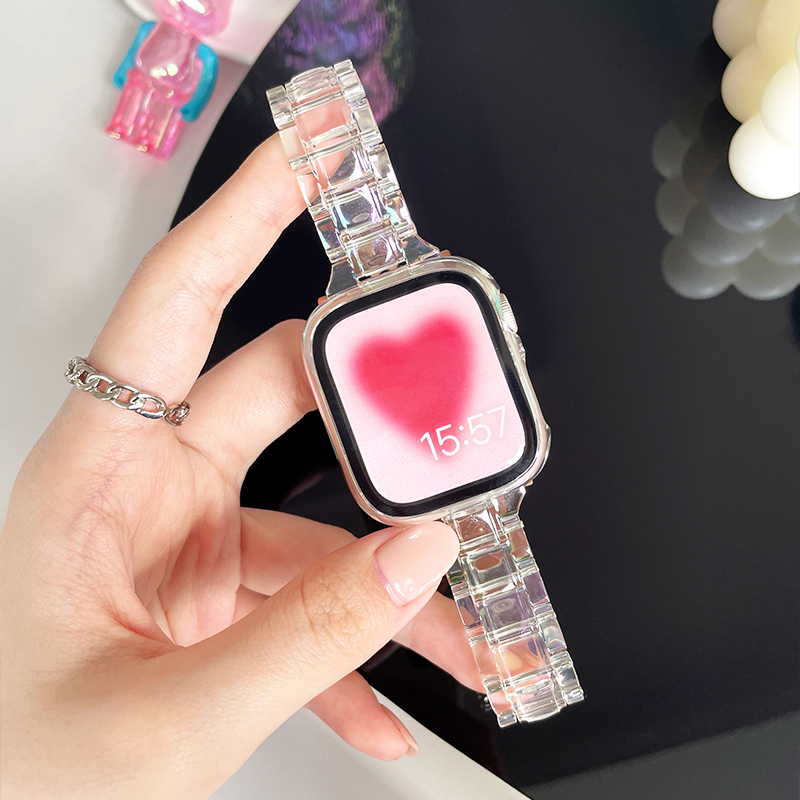 人鱼姬镭射冰川透明女款适用iwatch8/9苹果表带applewatch765代SE-图1