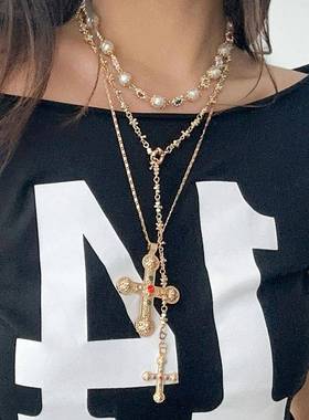 Luxury Rhinestone Imitation Pearl Beads Chain Necklace Women