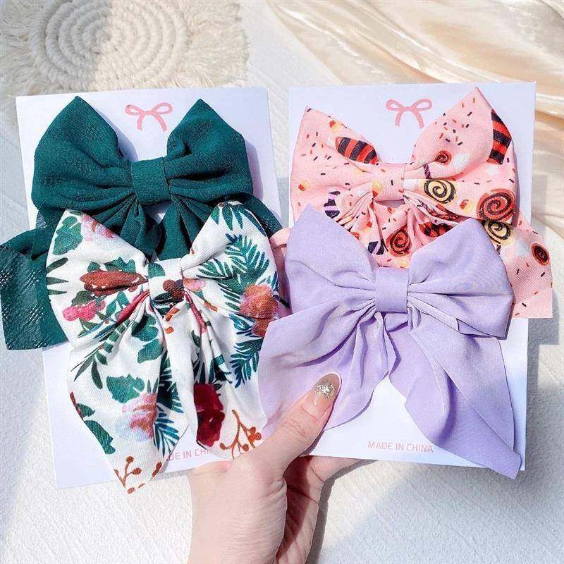 2Pcs/set Women Girls Sweet Print Bows Hair Clips Hairpins - 图2