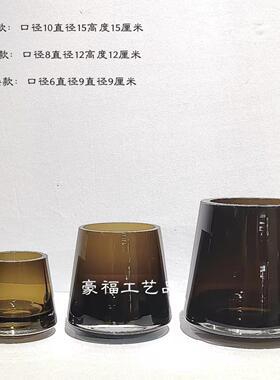 现轻奢台面咖啡色玻璃花家居样板房客厅桌面插花装饰摆件