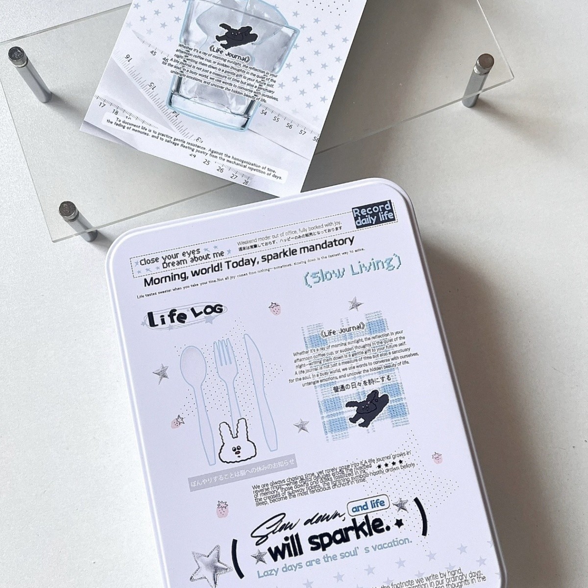 ins风高颜值铁盒磨砂桌面杂物小卡贴纸文具收纳手账银色收纳盒 - 图1