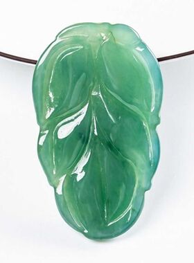 天然油青A货翡翠油青金枝玉叶子树叶挂件挂坠吊坠项链玉石玉坠