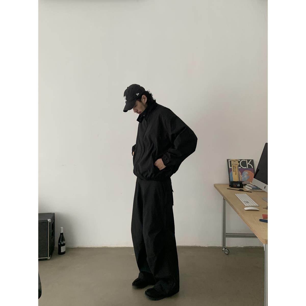 INKNOTS美式复古抗皱廓形伞兵裤男女宽松阔腿休闲机能风运动长裤 - 图1