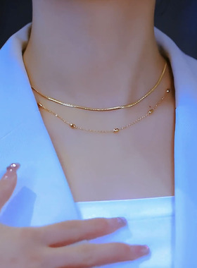 设计感双层叠戴钛钢不掉色项链女