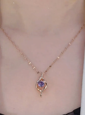 紫色海洋之心钛钢嘴唇链锁骨链女