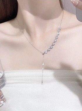设计感锆石爱心抽拉锁骨链项链女