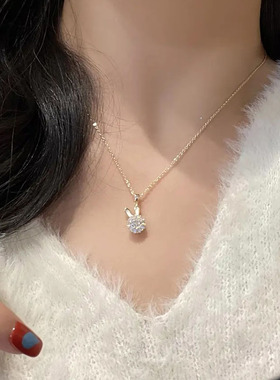 旋转锆石小兔子项链女