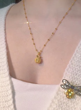 气质金色苹果吊坠项链女