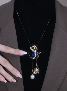 大气百搭郁金香珍珠吊坠毛衣链女