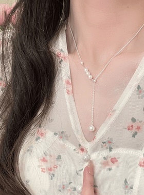 小众抽拉可调节白色高级感锁骨链