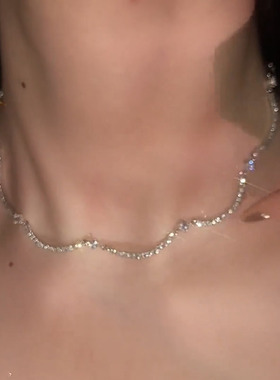 铜合金闪亮满钻锁骨链女