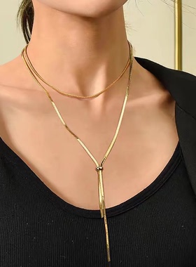 钛钢不掉色抽拉蛇骨链女