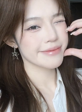 金属质感星星吊坠耳钉女