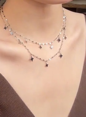银色星星亮片双层叠戴锁骨链女