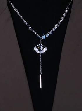 水晶水滴锆石枫叶铜合金毛衣链女