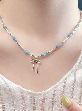 吊坠小众设计感气质蓝色珠子碎银