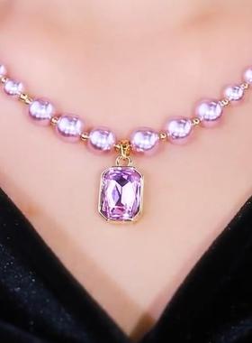 紫色小众设计时尚轻奢枫叶毛衣链