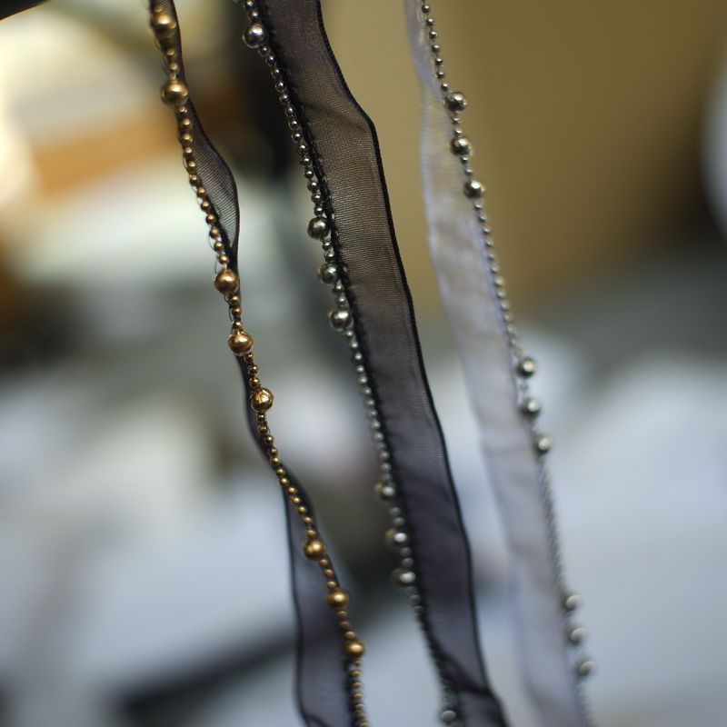 宽1.3cm网纱丝带串珠钉珠管手缝花边辅料DIY衣服领口袖子手工装饰 - 图0
