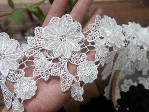 黑白色涤纶刺绣蕾丝流苏花边辅料宽10cm DIY手工婚纱礼服家纺材料 - 图0