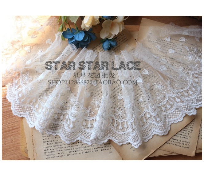 宽15cm日韩网纱刺绣棉花边辅料 手工DIY服饰芭比娃娃裙摆童装蕾丝,淘宝优惠券,粉丝福利购,淘宝优惠卷