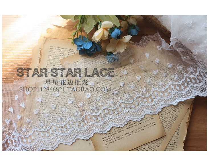宽15cm日韩网纱刺绣棉花边辅料 手工DIY服饰芭比娃娃裙摆童装蕾丝,淘宝优惠券,粉丝福利购,淘宝优惠卷