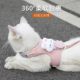 Cat leash is adjustable to prevent break-away and not strangle the neck