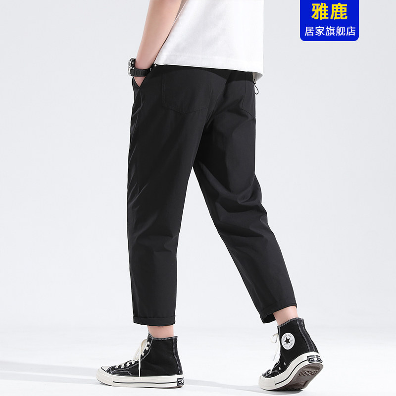雅鹿直筒男士夏季冰丝黑色小休闲裤 雅鹿居家休闲裤