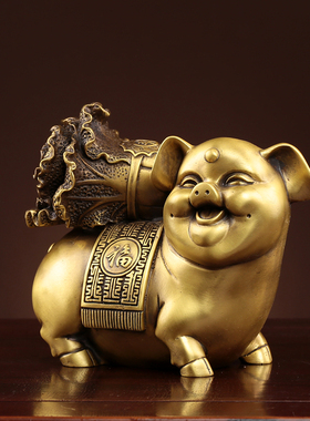 纯铜金猪摆件客厅玄关装饰工艺品